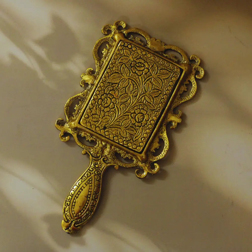 Elegant Golden Brass Chalice & Metal Mirror Set | Perfect for Spiritual Rituals | Altarware Ritual Set
