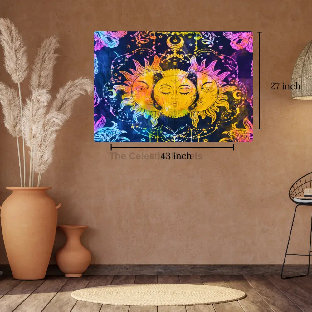Tarot Triple Sun Tapestry | Altar Cloth for Sacred Spaces Rituals and Spiritual Decor Tapestry