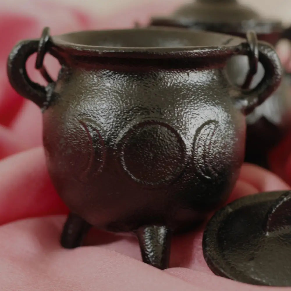 Triple Moon Goddess Cast Iron Cauldron | Perfect for Smudging Rituals and Decor Large Cauldron