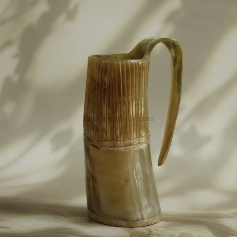 Viking Authentic Horn Mugs Beige Ribbed Chalice