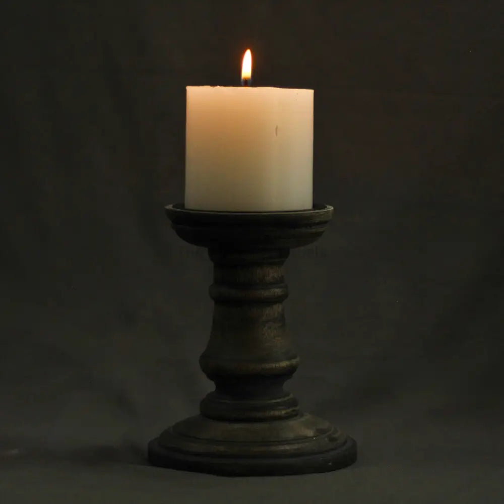 Antique Wooden Pillar Candle Stand – Elegant Décor for Rituals | Altarware Candle Holders