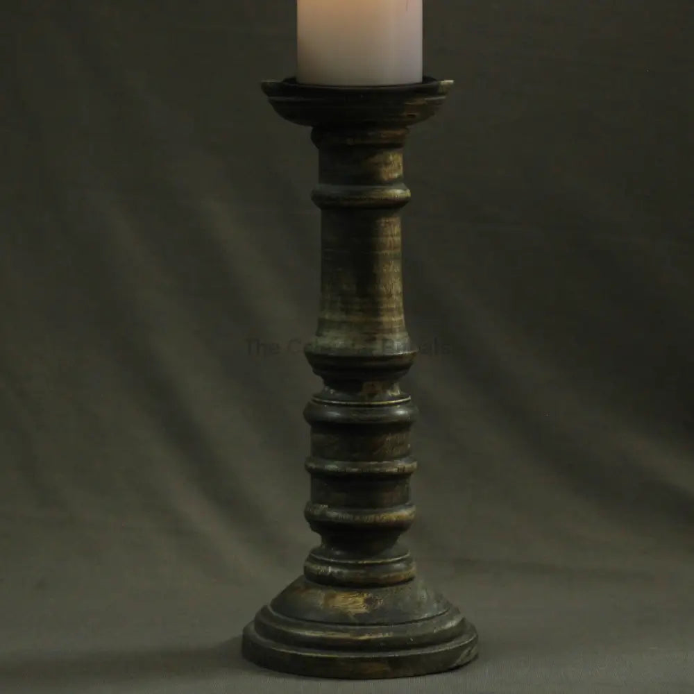 Antique Wooden Pillar Candle Stand – Elegant Décor for Rituals | Altarware Large Candle Holders