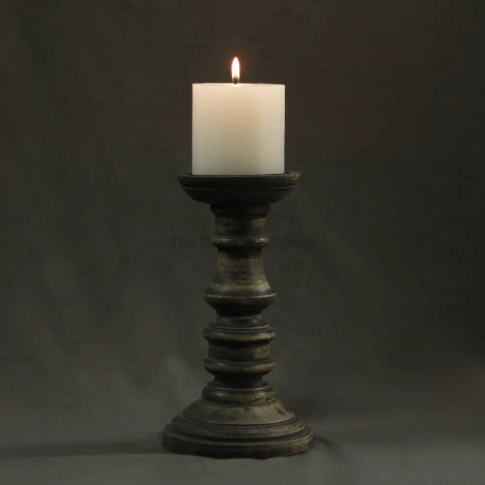 Antique Wooden Pillar Candle Stand – Elegant Décor for Rituals | Altarware Medium Candle Holders