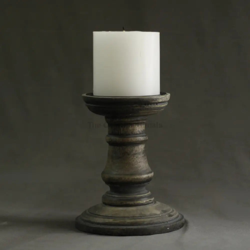 Antique Wooden Pillar Candle Stand – Elegant Décor for Rituals | Altarware Small Candle Holders