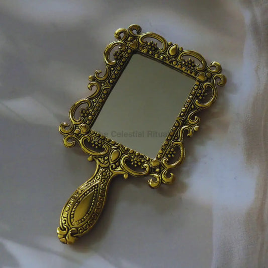Elegant Golden Brass Chalice & Metal Mirror Set | Perfect for Spiritual Rituals | Altarware Ritual Set