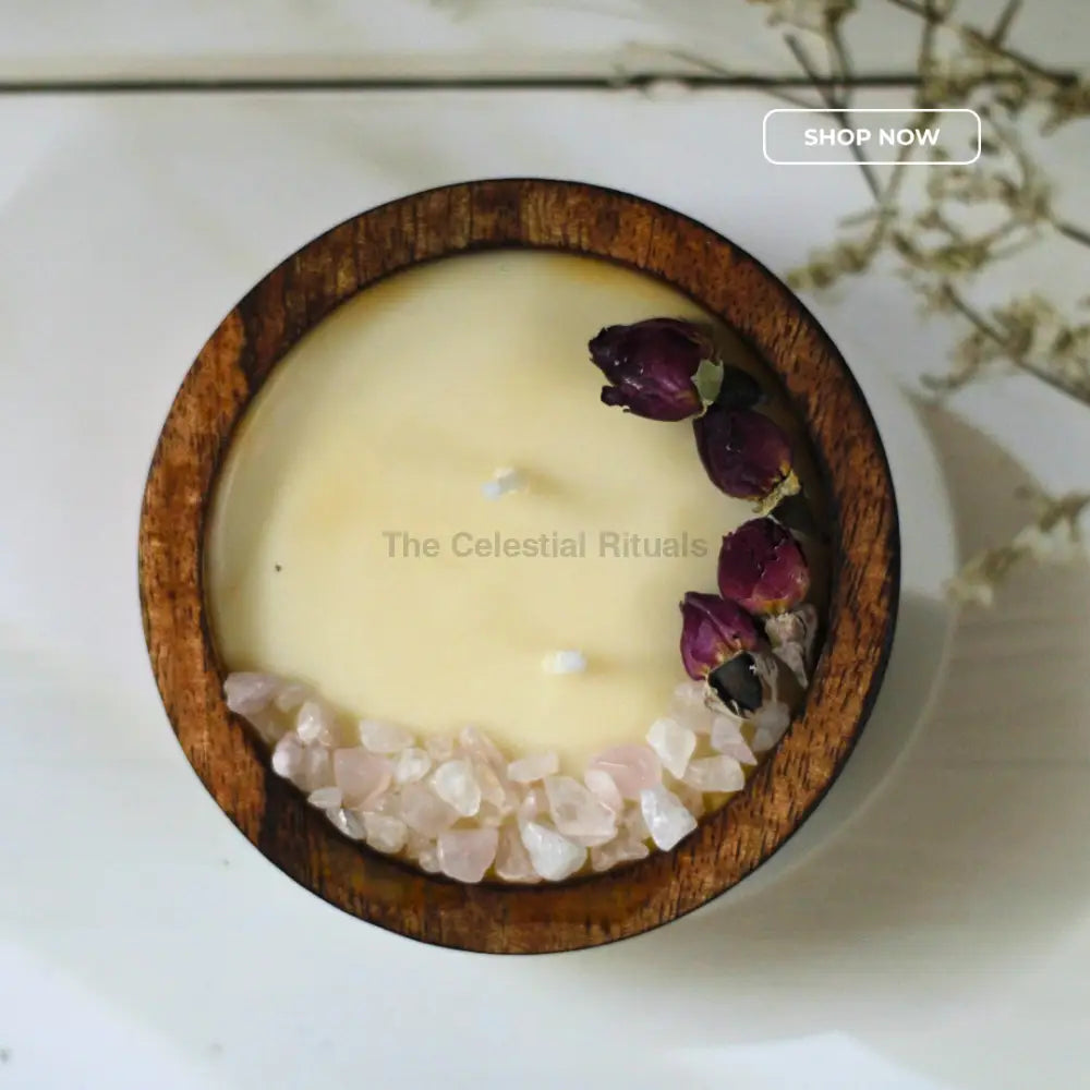 Intention Soy Candles in Wood with Gift Box Amethyst and Lavender Intention Candle - for Heart Chakra Candles