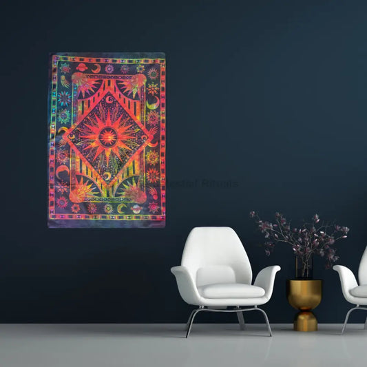 Holographic Sun & Moon Altar Cloth | Celestial Tarot Reading & Meditation Tapestry Tapestry