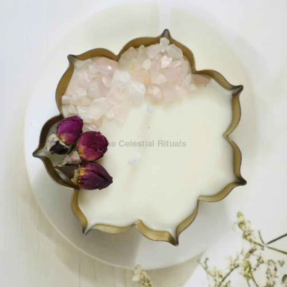 Lotus Urli Intention Candles | Hand-Poured Soy Ritual Candles for Manifestation & Healing Rose Quartz and Rose Buds