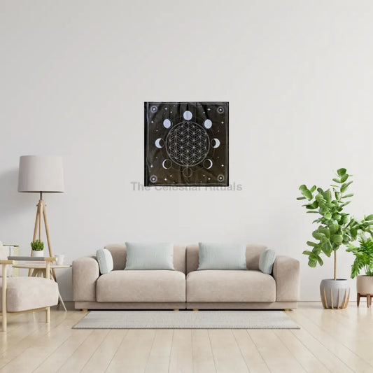 Lunar Flower of Life Altar Cloth | Sacred Geometry Tapestry for Energy Healing Tapestry