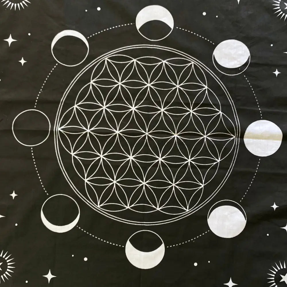 Lunar Flower of Life Altar Cloth | Sacred Geometry Tapestry for Energy Healing Tapestry
