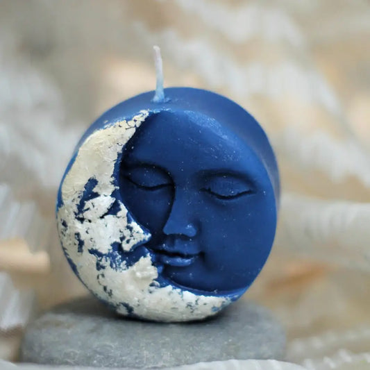 Luxe Gold Silver Foil Moon-Faced Candle - Handcrafted Soy Wax Candle | Gift Box Blue with Silver Foil Candles