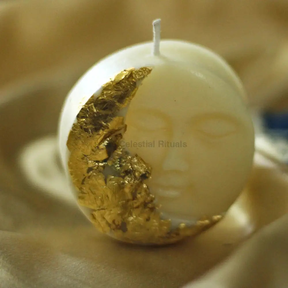 Luxe Gold Silver Foil Moon-Faced Candle - Handcrafted Soy Wax Candle | Gift Box Candles