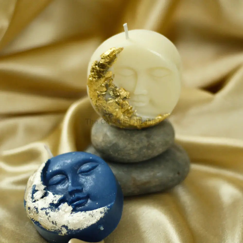 Luxe Gold Silver Foil Moon-Faced Candle - Handcrafted Soy Wax Candle | Gift Box Candles