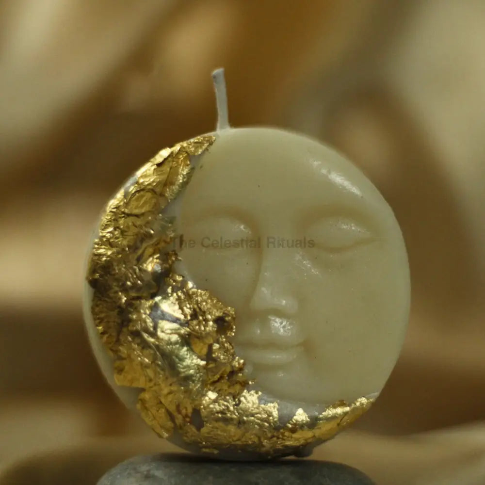 Luxe Gold Silver Foil Moon-Faced Candle - Handcrafted Soy Wax Candle | Gift Box White with Gold Foil Candles