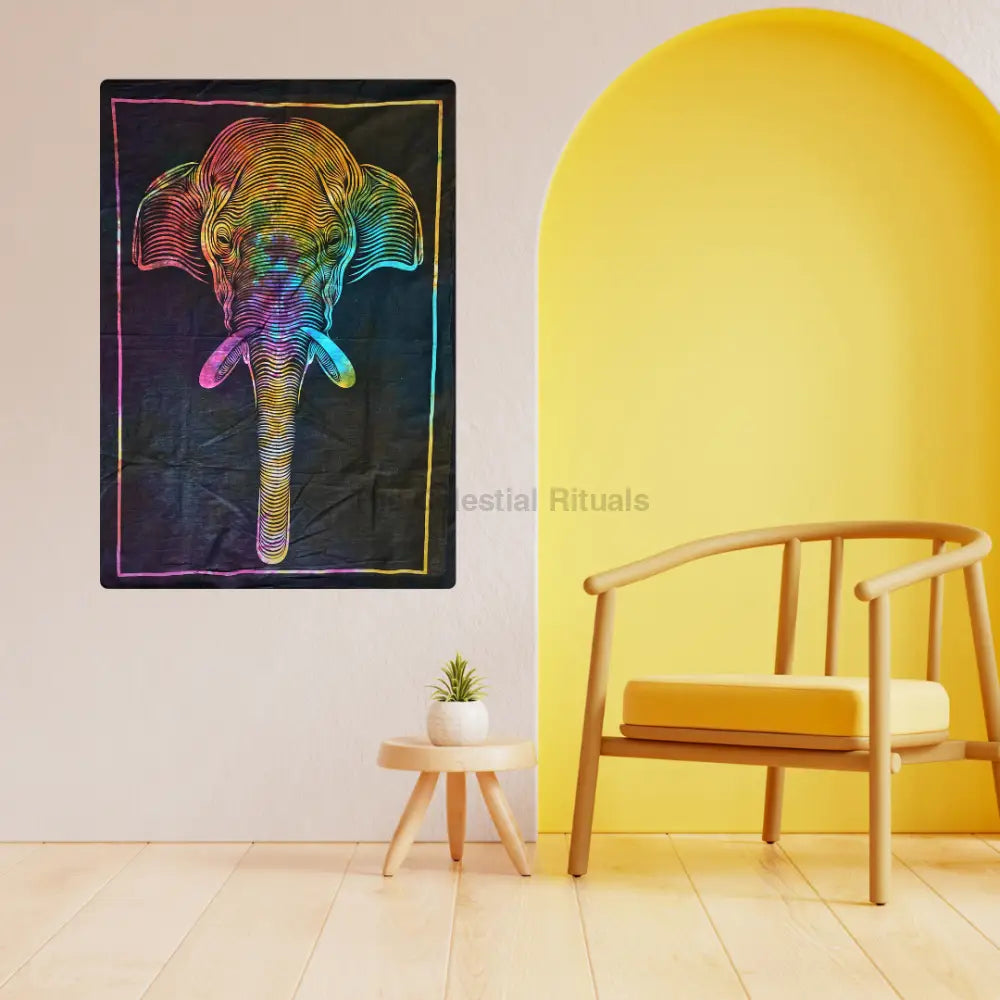 Mystic Elephant Tapestry Altar Cloth – Vibrant Boho Wall Hanging for Spiritual Décor with Gift Box Tapestry