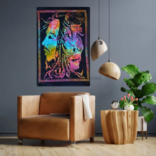 Mystic Rasta Lion Tapestry Altar Cloth – Spiritual Boho Wall Hanging for Energy Tapestry