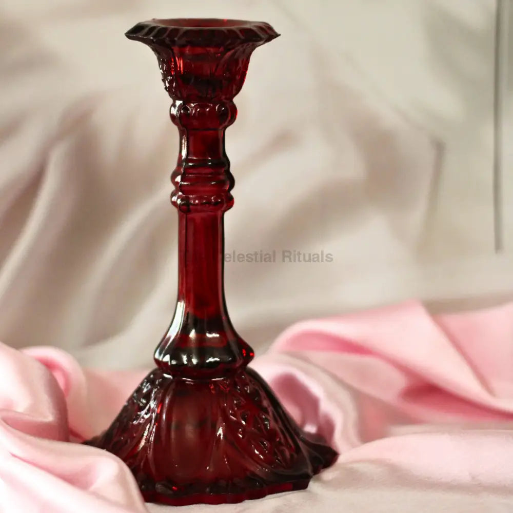 Mystic Scarlet Glass Candle Stand – Elegant Candle Holder for Rituals Big Red Candle Holders