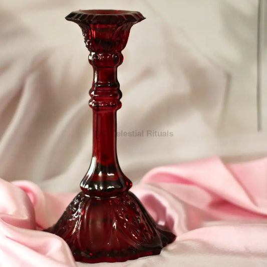 Mystic Scarlet Glass Candle Stand – Elegant Candle Holder for Rituals Big Red Candle Holders