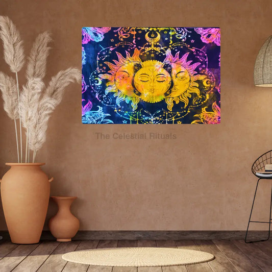 Tarot Triple Sun Tapestry | Altar Cloth for Sacred Spaces Rituals and Spiritual Decor Tapestry