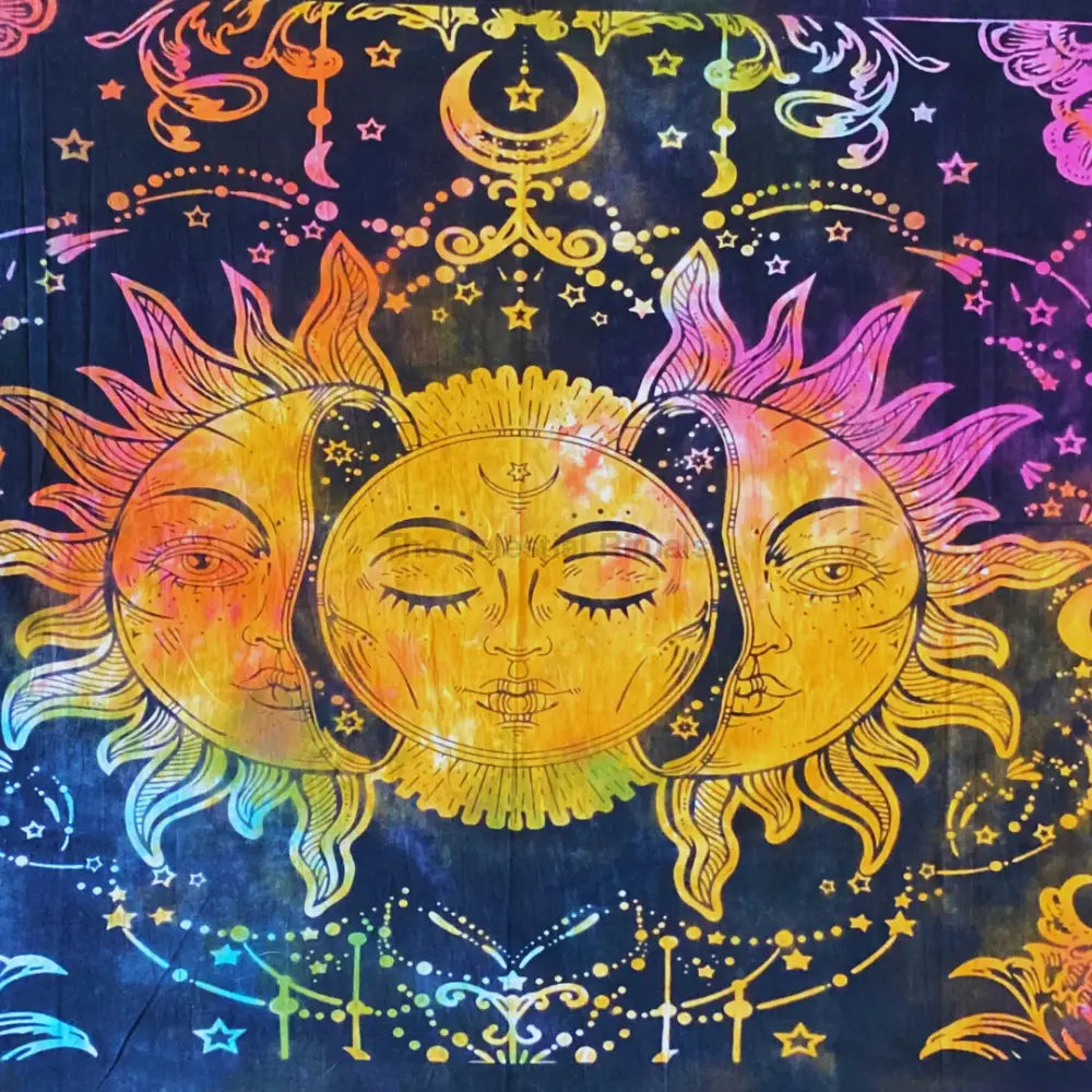 Tarot Triple Sun Tapestry | Altar Cloth for Sacred Spaces Rituals and Spiritual Decor Tapestry