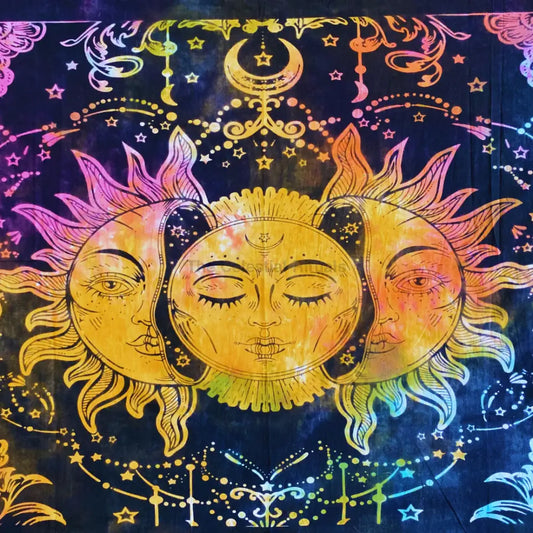 Tarot Triple Sun Tapestry | Altar Cloth for Sacred Spaces Rituals and Spiritual Decor Tapestry